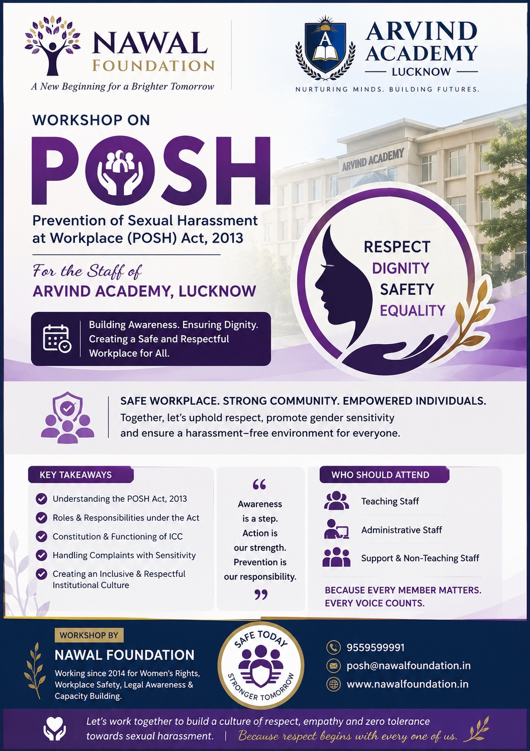 POSH Workshop at Arvind Academy — Prevention of Sexual Harassment at Workplace (POSH) Act, 2013